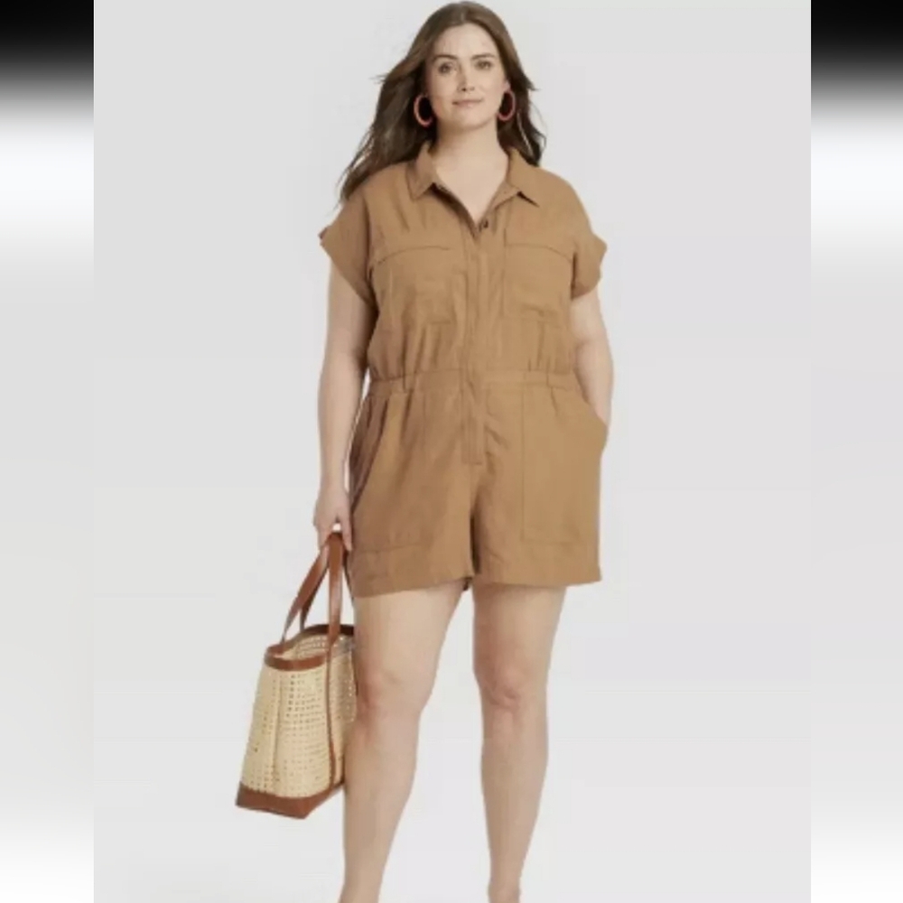 Universal Thread Tan Utility Short-Sleeve Romper